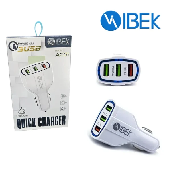 Cargador Auto Ibek Carga Rapida 3.5A 3 Puertos Usb