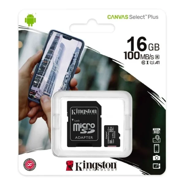 MEMORIA CANVAS SELECT PLUS 16GB 100 MB/S CLASE 10 KINGSTON TIPO ORIGINAL