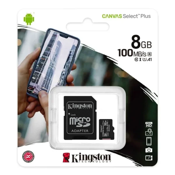 MEMORIA CANVAS SELECT PLUS 8GB 100 MB/S CLASE 10 KINGSTON TIPO ORIGINAL