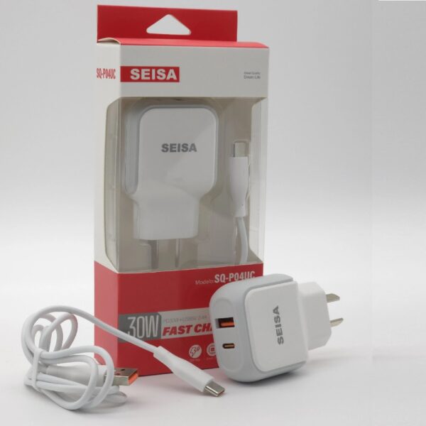 CARGADOR SEISA 30W + ENTRADA USB Y TIPO C PD + CABLE USB A TIPO C