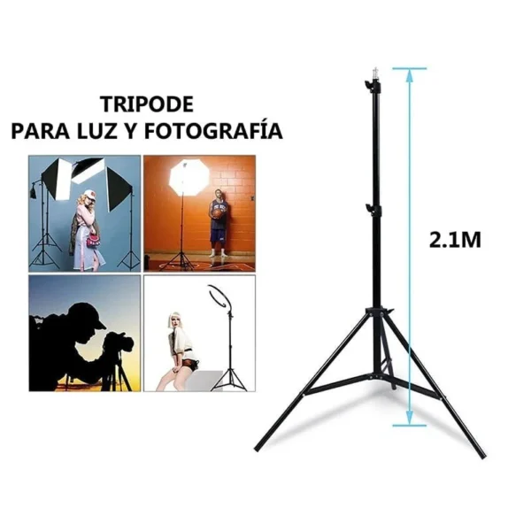 Tripode Soporte 2.1M Para Adaptar Luz, Cámara (No Incluye Aro De Luz)