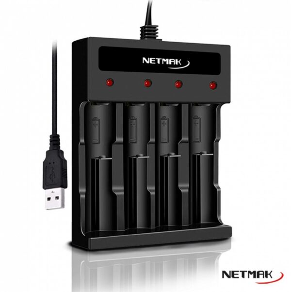 CARGADOR PILAS USB NETMAK PARA 4 PILAS AA / AAA