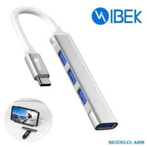 ADAPTADOR USB TYPE C HUB 4 PUERTOS CON EXTENSIÓN USB 3.0 IBEK