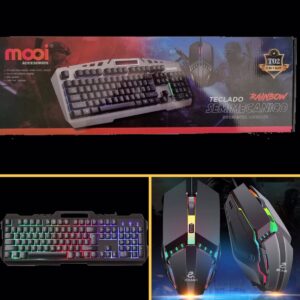 TECLADO SEMI MECANICO GAMER MOOI LUCES + MOUSE GAMER – BORDES DE METAL – BASE PARA PONER EL CELU