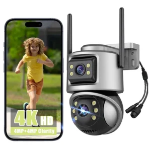 CÁMARA DE SEGURIDAD WIFI DOBLE CÁMARA 360 GRADOS INTERIOR EXTERIOR VISIÓN NOCTURNA 8MP IP66 A32