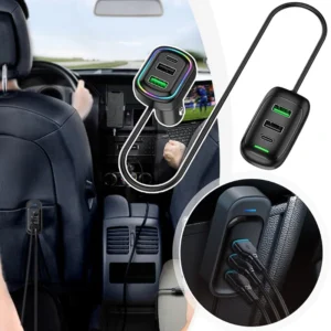CARGADOR PARA AUTO PD 48W CON EXTENSIÓN DELANTERA Y TRASERA 6 PUERTOS USB Y TYPE C