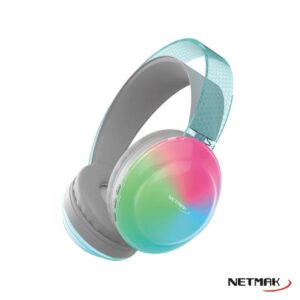 AURICULAR BLUETOOTH NETMAK CON LUCES RGB INALAMBRICO A BATERIA RECARGABLE