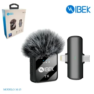 MICRÓFONO CORBATERO INALÁMBRICO LAVALIER ROMPEVIENTO IPHONE Y C M-15 IBEK