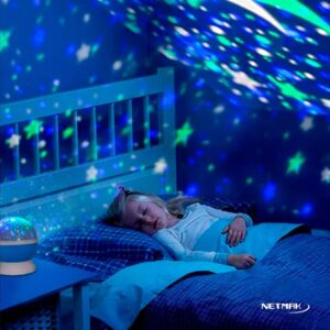 LAMPARA NETMAK PROYECTOR DE ESTRELLAS Y UNICORNIO INFANTIL – A PILAS o 220V POR USB – GIRATORIA