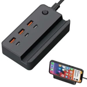 ZAPATILLA ALARGUE CARGADOR USB Y TYPE C 35W 3 PUERTOS USB Y 3 PUERTOS TYPE C PD  220v CON SOPORTE PARA CELULAR