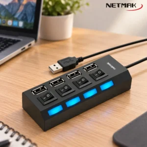 HUB USB 4 PUERTOS NETMAK CON SWITCH E INDICADOR LED