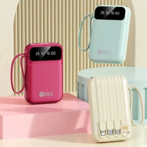 CARGADOR PORTÁTIL 10.000MAH CON 4 CABLES INTEGRADOS Y PANTALLA LED IBEK